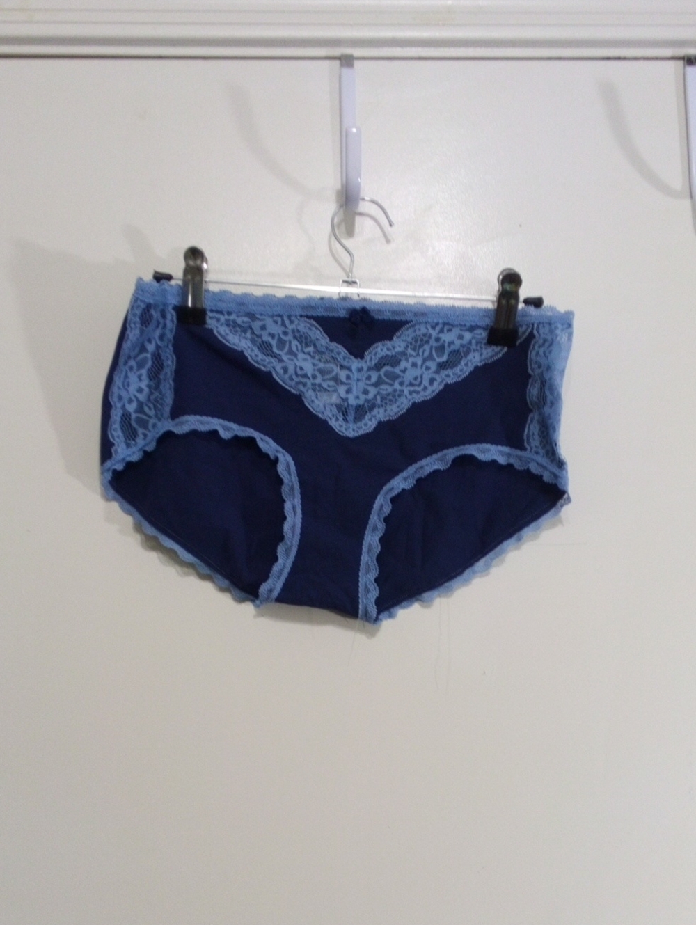 Adore Me Navy and Light Blue Lace Trim Brief Panty
